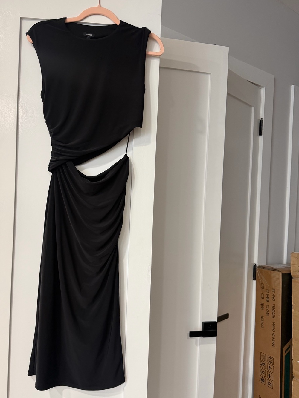 Express Black Asymmetrical Cutout Midi Dress